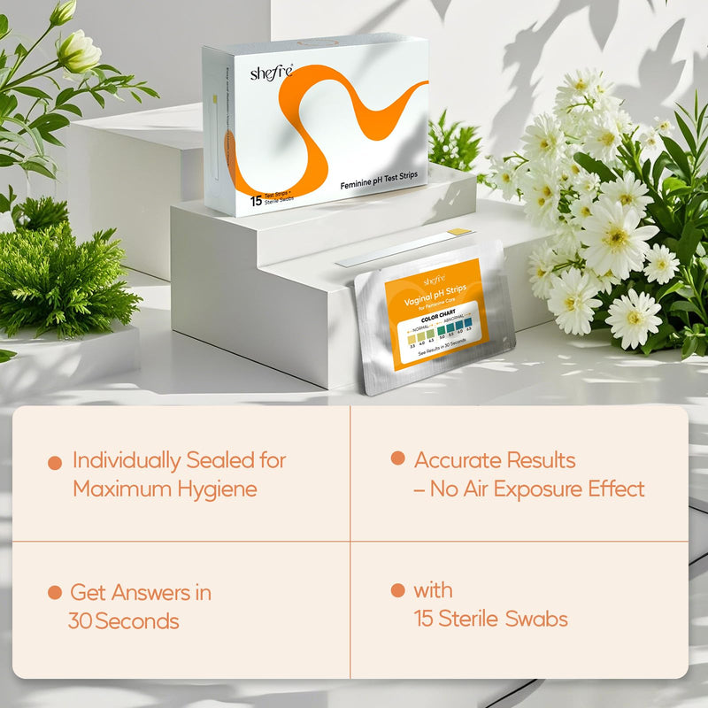 [Australia - AusPower] - shefre Vaginal pH Test Strips – Feminine Intimate Health Monitoring pH Balance | Individually Sealed Strips with Sterilized Swabs | Accurate at-Home Yeast Infection & BV Test Kit, 15 Count 