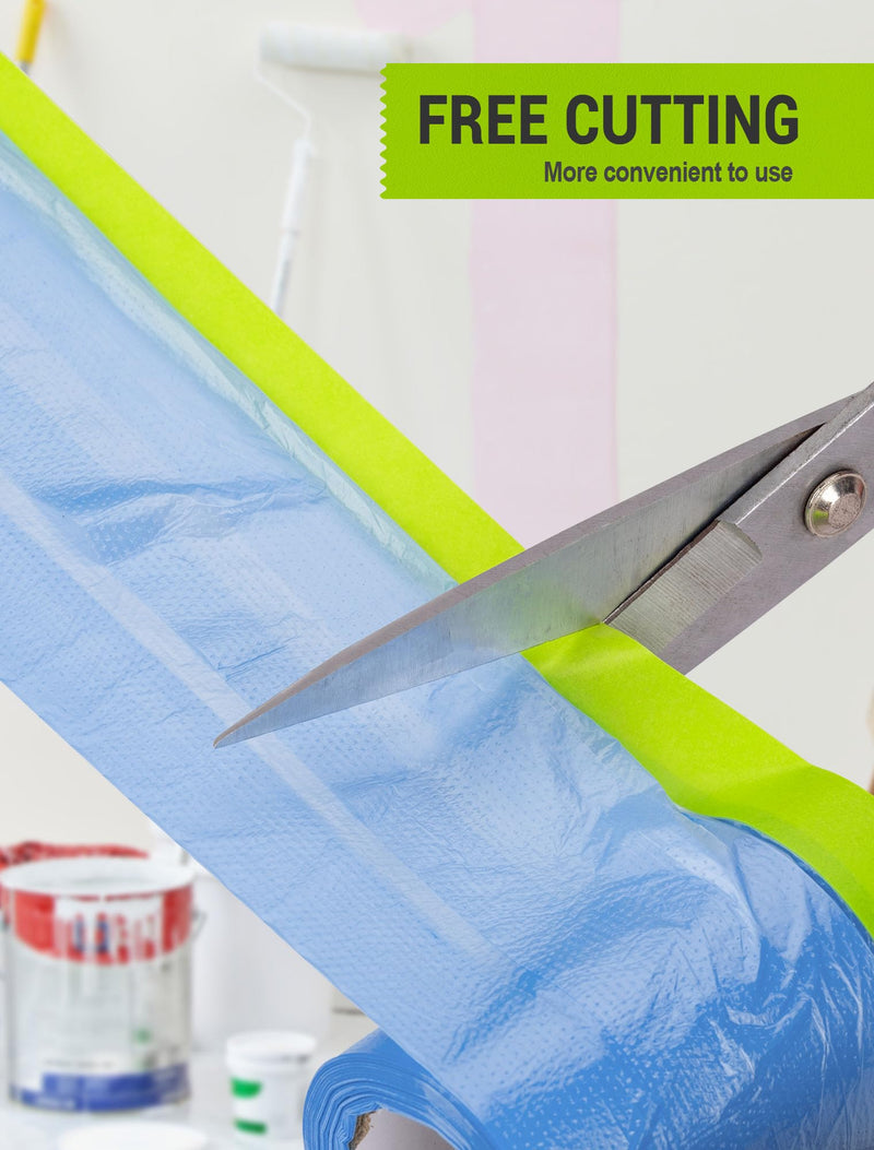 SARDVISA Pre-Taped Masking Film for Painting, 59/43/ 22 in * 66 FT, 3-Rolls Painters Plastic Sheeting with Widened Paint Tape and Drape for Covering Walls, Windows, Cars & Furniture Protection