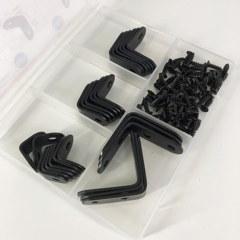 [Australia - AusPower] - 26 PCS Corner Bracket Brace Set Stainless Steel 90-Degree Corner Braces Kit for Wood Furniture Cabinet Chair Black, Kit 26 