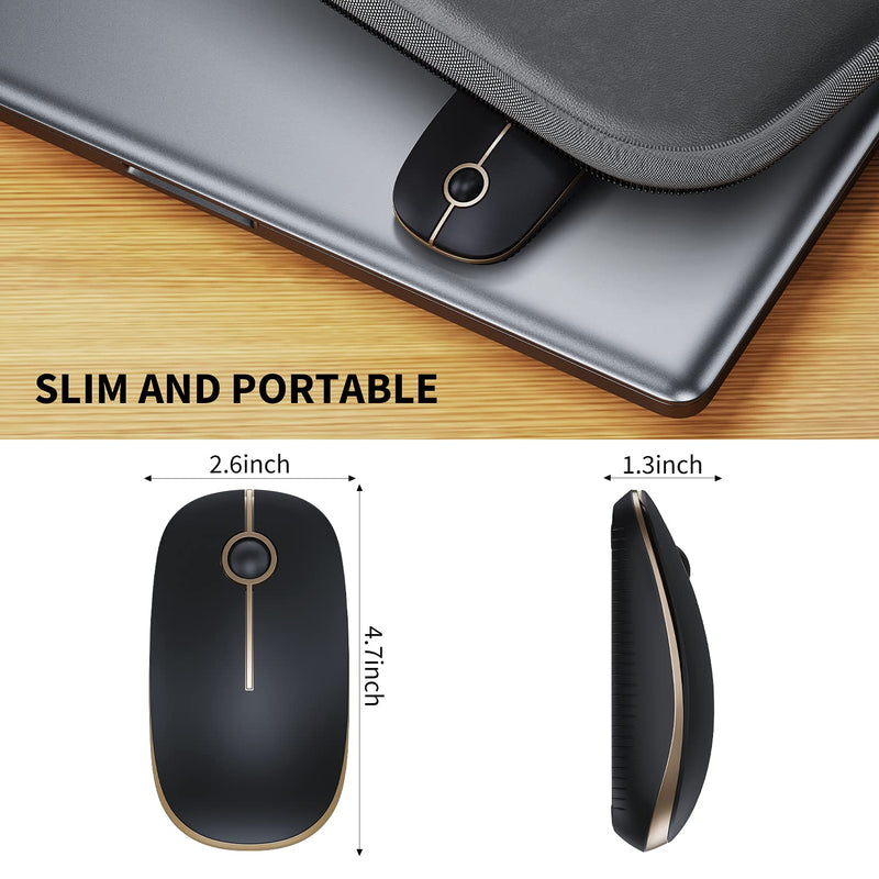 [Australia - AusPower] - VssoPlor Wireless Mouse, 2.4G Slim Portable Computer Mice with Nano Receiver for Notebook, PC, Laptop, Computer (Black and Gold) Black and Gold 