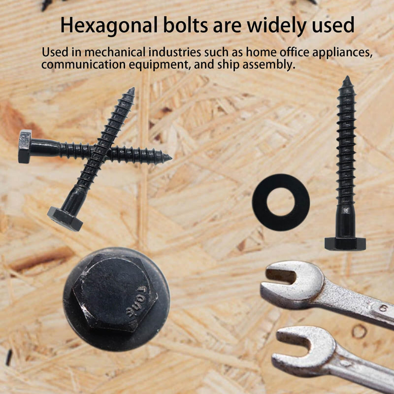 [Australia - AusPower] - 25PCS 1/4" x 2" Hex Head Lag Screws, Stainless Steel Black Lag Bolts, Heavy Duty Lag Bolts, Washers Included 1/4" x 2" (25PCS) 