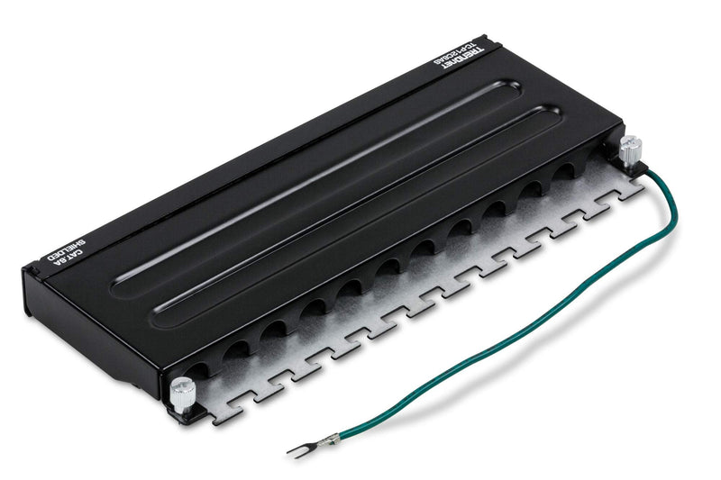 TRENDnet 12-Port Cat6A Shielded Patch Panel, 10G Ready, Cat5e,Cat6,Cat6A Compatible, Metal Housing, Color-Coded Labeling for T568A and T568B Wiring,Cable Management,Wall Mountable, Black,TC-P12C6AS 12 port