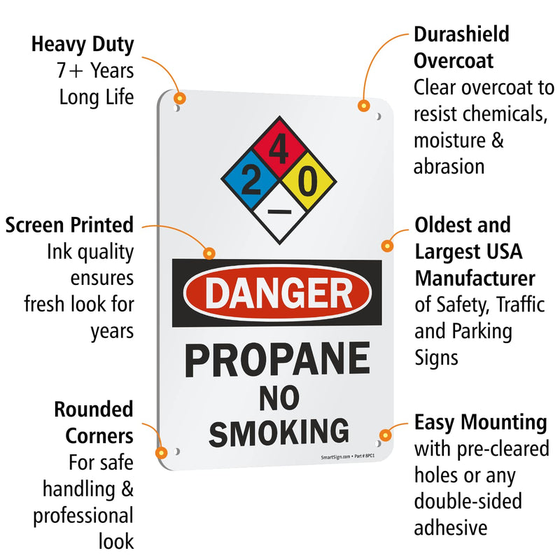 [Australia - AusPower] - SmartSign "Danger - Propane, No Smoking" NFPA Sign | 7" x 10" Aluminum 10" x 7" 