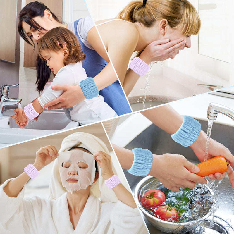[Australia - AusPower] - Wrist Bands for Washing Face, 4pcs Spa Face Washing Wristbands, Microfiber Arm Wrist Towels, Absorbent Wash Wristbands for Woman Men, Prevent Water from Spilling Down Your Arms Dark Blue+purple 