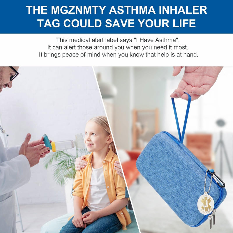 [Australia - AusPower] - YouKnow Travel Carrying Case for Asthma Inhaler, Inhaler Spacer for Adults and Children, Mask, Inhaler Holder with Asthma Warning Label and Medical Card, with Carabiner (Case Only) (Blue) Blue 