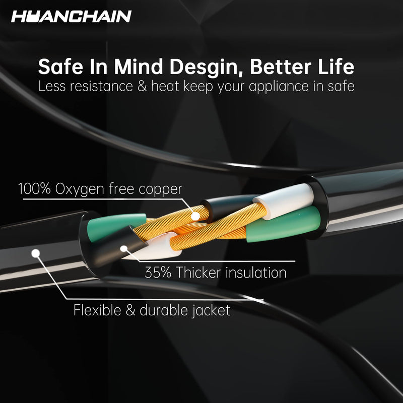 [Australia - AusPower] - HUANCHAIN Indoor Outdoor Black Extension Cord 25 ft Waterproof, 16/3 Gauge Flexible Cold-Resistant Appliance Cord Outside, 13A 1625W 16AWG SJTW, 3 Prong Heavy Duty Electric Cord, ETL 