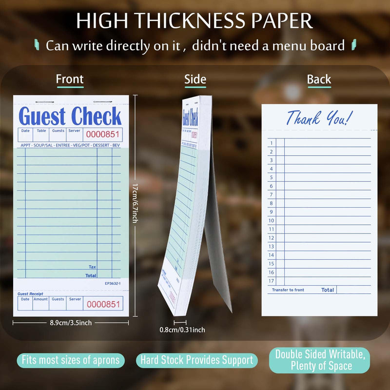 [Australia - AusPower] - Guest Check Books for Servers, 5 Pack of EP-3632-1 Server Note Pads, Thick Server Paper with Guest Receipt, Waitress Notepads - 250 Orders Total (Green, 6.75"x3.5") 5 Pack--Green 