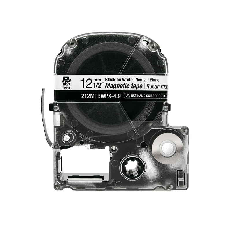 LABELWORKS 212MTBWPX-4.9 Magnetic Tape Cartridge - Black on White Magnet Label Maker Tape - 1/2" (12MM) Wide, 4.9 ft, White 12mm