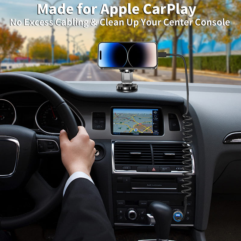 [Australia - AusPower] - 【MFi Certified】iPhone Fast Car Charger, Caiinei 4.8A Dual USB Power Car Charger Fast Charging Cigarette Lighter Adapter+6FT Coiled Lightning Cable for iPhone 14 13 12 11 Pro/XS Max/Mini/XR/X/8/SE/iPad Ceramic Black 