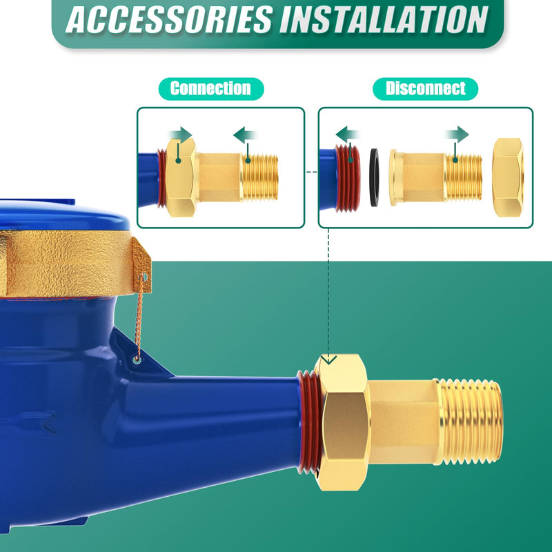 [Australia - AusPower] - DN20 Cold Water Meter, 3/4" NPT Thread Couplings, Horizontal Install, for Home, Garden Irrigation, Residential Water Supply 