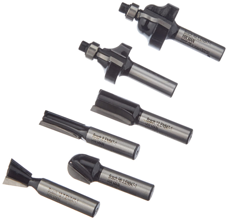 Bosch Home and Garden 6-Piece Carbide Cutter Set (for Wood, Shank 8 mm, Accessories Router) 8mm-Schaft 6 pieces.
