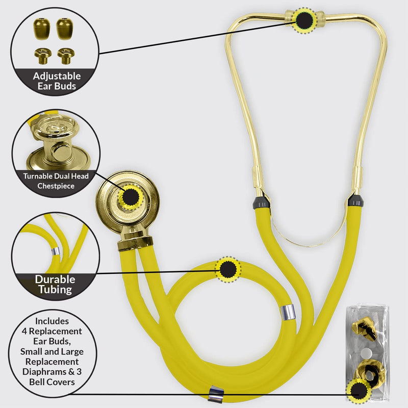 [Australia - AusPower] - Dixie Ems Sprague-Rappaport Type Two Tube Stethoscope – Yellow with Plated Gold 