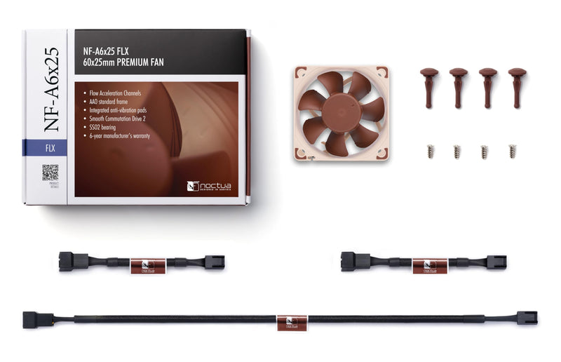 Noctua NF-A6x25 FLX, Premium Quiet Fan, 3-Pin (60mm, Brown) (Pack of 2) 60x60x25mm (Pack of 2)