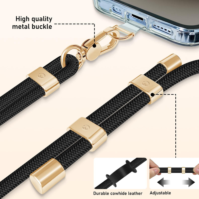[Australia - AusPower] - UKON Cell Phone Lanyard,Crossbody Lanyard and Wrist Strap Premium Metal Buckle Phone Charms with 2 X Phone Patch Compatible with All Smartphone(Black) Black 