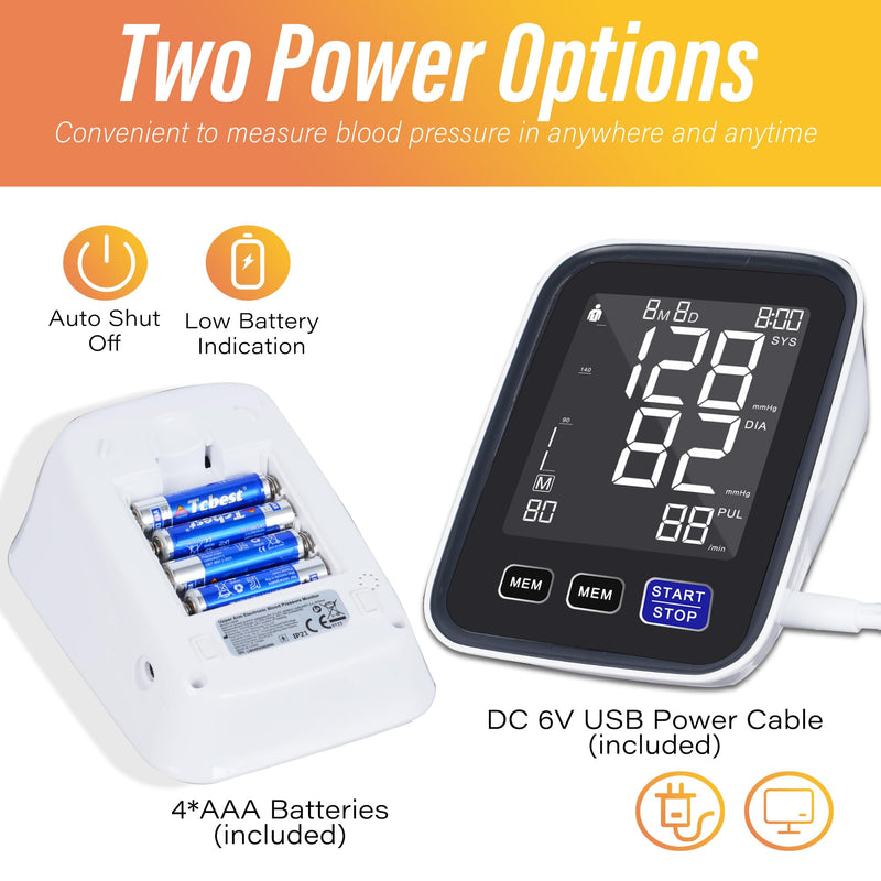 [Australia - AusPower] - Automatic Upper Arm Blood Pressure Monitor, Dual User 2x90 Memories Digital Blood Pressure Machine with (8.5"-16.5") Cuff Size, BP Monitor with 4*AAA Batteries & DC Cable 