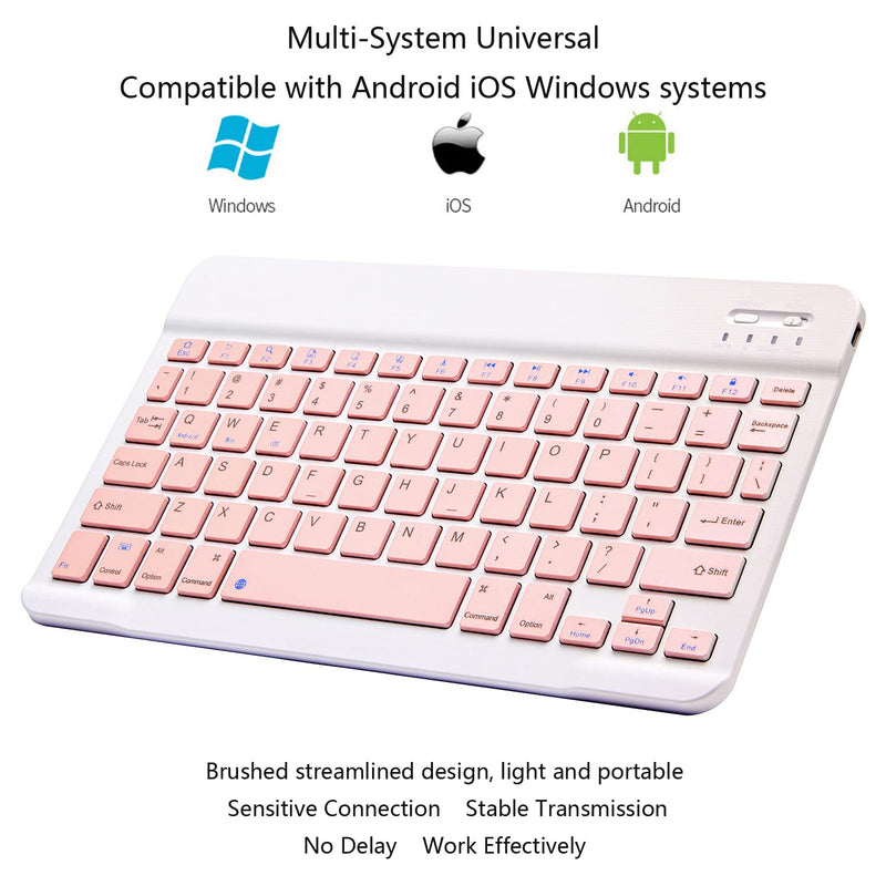 [Australia - AusPower] - Ultra-Slim Bluetooth Keyboard Portable Mini Wireless Keyboard Rechargeable for Apple iPad iPhone Samsung Tablet Phone Smartphone iOS Android Windows (10 inch Pink) 10 inch Pink 