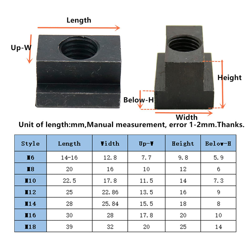 [Australia - AusPower] - M12 T-Slot Nut,Black Oxide Finish,Grade 8.8,0.47" Threads,Slot Width 14mm,Slot Depth 8mm,Total Depth 16mm,Pack of 5 M12 