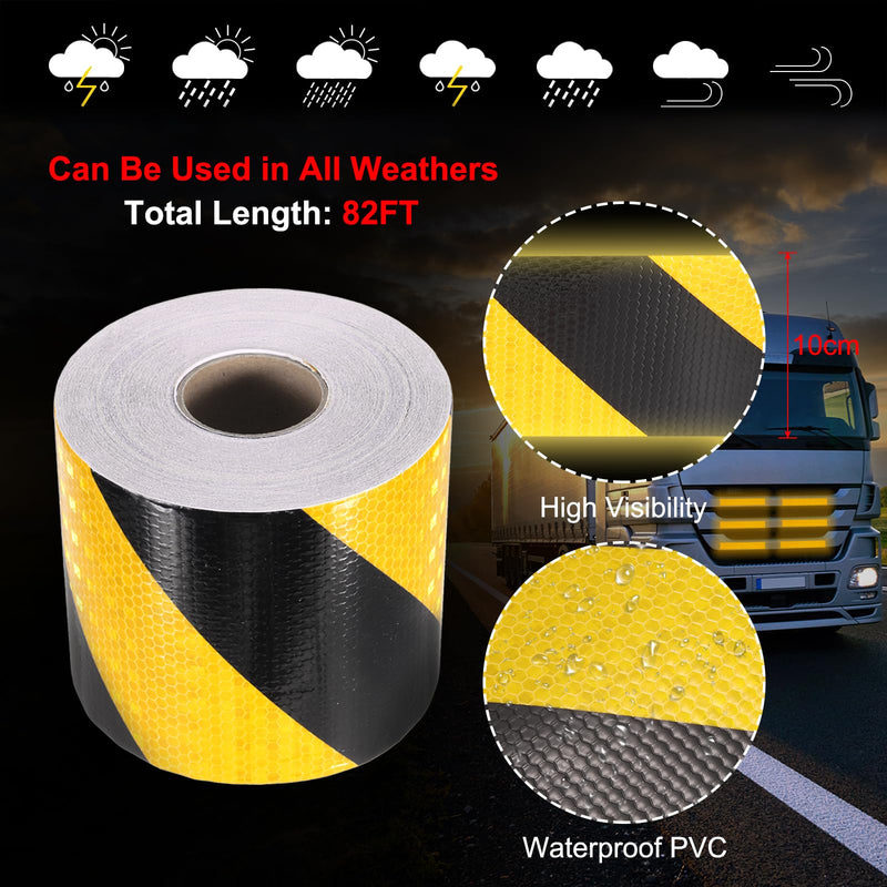 MECCANIXITY Reflective Tape, 4 Inch x 82 ft Warning Safety Sticker Night Reflectors Self-Adhesive Trailer Reflector Twill Tape for Cars Trucks Trailer, Yellow Black 4 Inch x 82 Feet