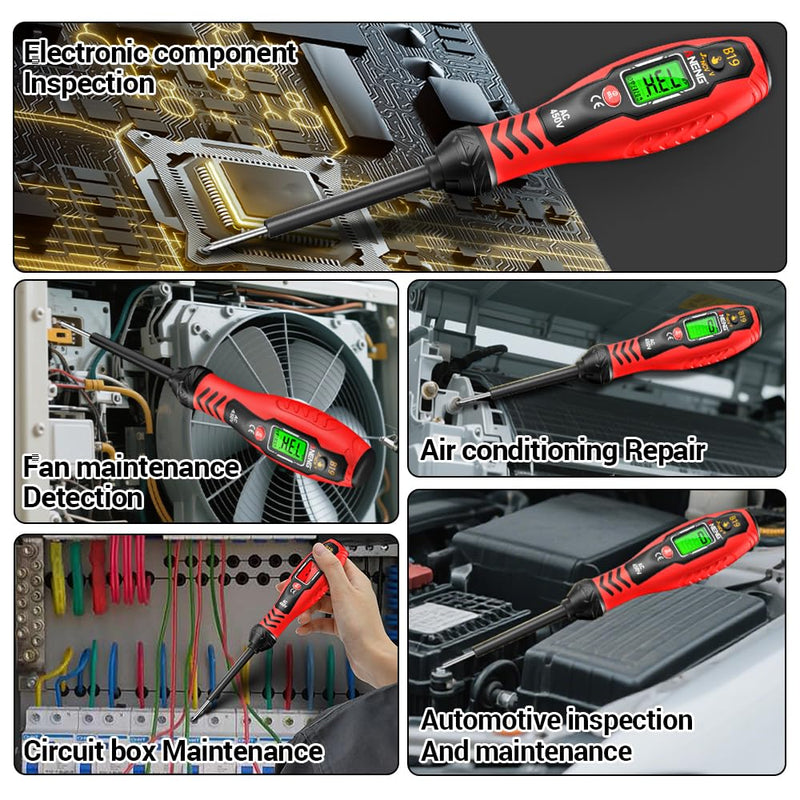 [Australia - AusPower] - ANENG Voltage Tester with Screwdriver Electrical Tester Tool Non Contact Voltage Detector Dual Range AC 11V/30V-1000V,Live/Null Wire Electric Tester with LCD Display,Buzzer Alarm,Breakpoint Finder B19 Red(crosshead/flathead) 