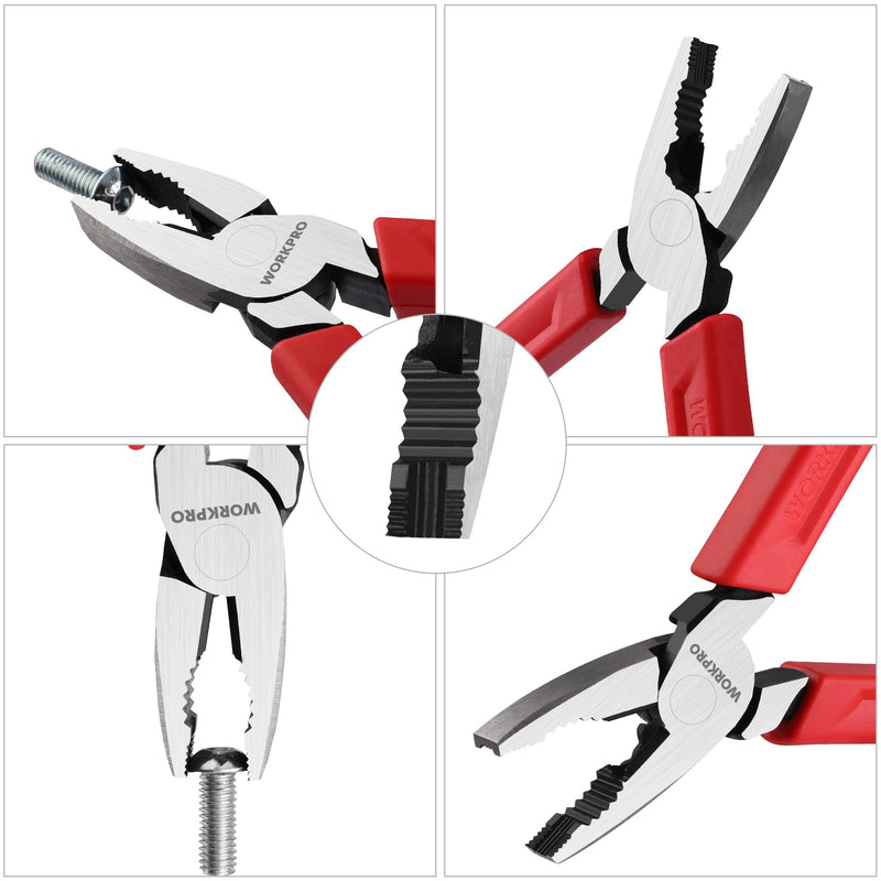 [Australia - AusPower] - WORKPRO 6.5" Linesman S Screw Extractor Pliers(Combination Pliers) with Unique Non-slip Jaws, Stripped Screw Remover Tool, Lineman Pliers for Quickly Removal of Damaged or Rusted Fasteners 