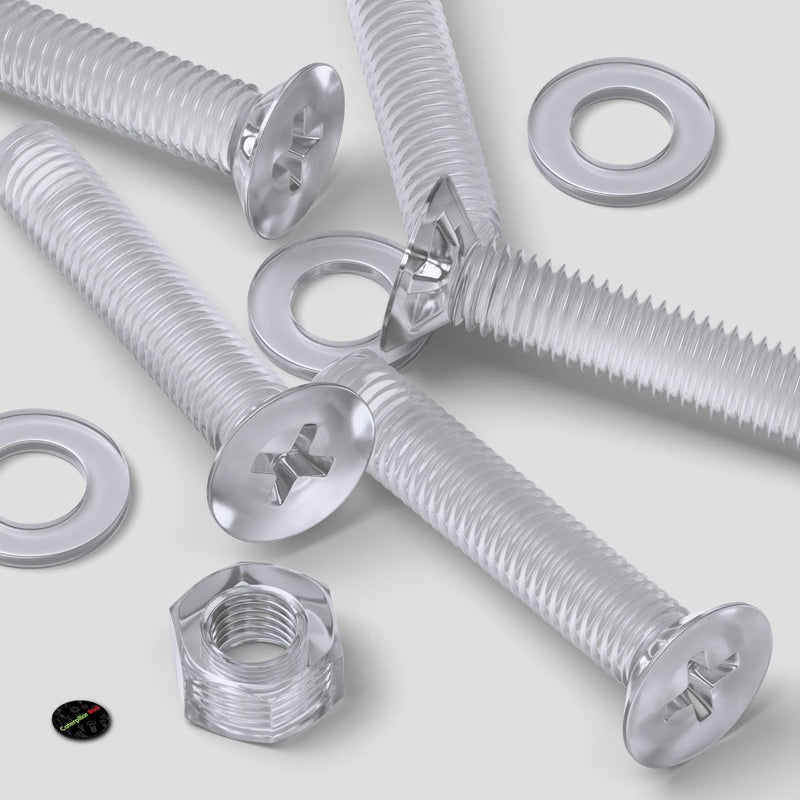 [Australia - AusPower] - 20 x Crosshead Countersunk Screw Nuts and Bolts, Transparent Clear Plastic Acrylic, M8 x 40mm - Acrylic Plastic Screws, Ideal Conversion 5/16 x 1-37/64 