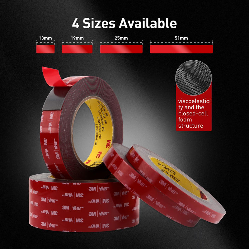 Double Sided Tape Heavy Duty Mounting Tape 1" x 18Ft Made of 3M 4611F Gray Strong Adhesive for Reliable Bonding Waterproof Foam Tape for Home Office Car Decorative Materials and Trims Grey