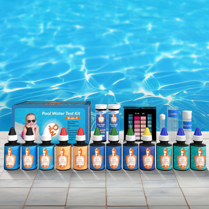 [Australia - AusPower] - 9 Way Pool Test Kit - Hot Tub and Spa Water Chemical Test Kit for pH & Total Chlorine & Free Chlorine & Bromine & Total Alkalinity & Calcium Hardness & Cyanuric Acid & Copper & Phosphate 9 in 1 Pool Test Kit 