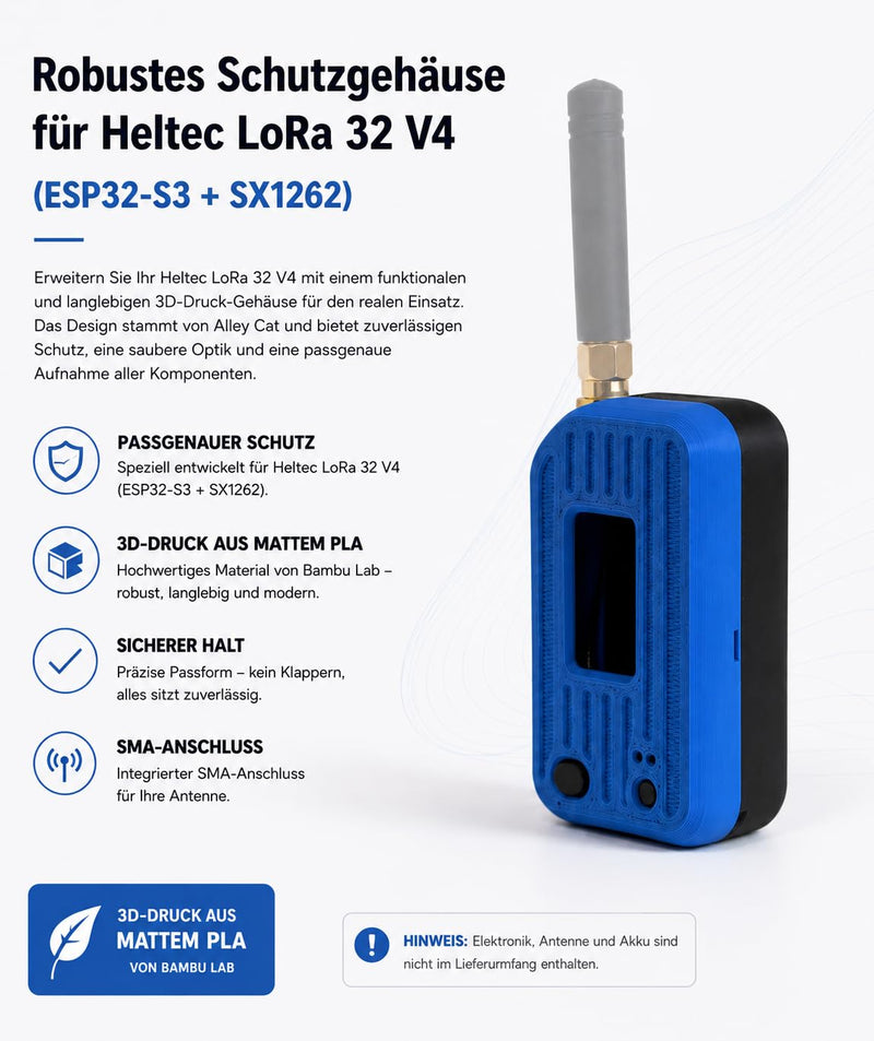 Case for Heltec LoRa 32 V4 (ESP32-S3 + SX1262) | Meshtastic Node Case | 3D Printed Protective Housing with SMA Connection | Perfect Fit for Heltec V4 | • Suitable for Heltec LoRa 32 V4 • Ideal for Meshtastic projects • For 103454 LiPo up to 2000 mAh