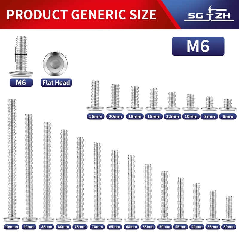 [Australia - AusPower] - M6 x 50mm 10Pcs Flat Head Hex Socket Cap Screws Bolts, 304 Stainless Steel 18-8, Full Thread by SG TZH (with Hex Spanner) 10 M6 x 50mm 