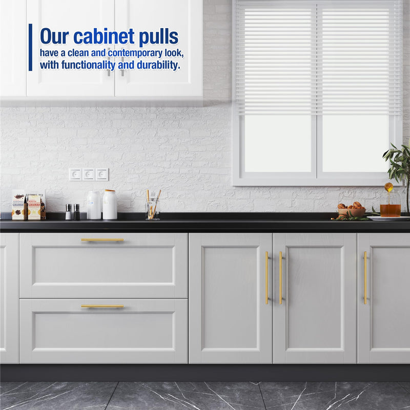 JOY DECOR 15 Pack Cabinet Handles, Gold Cabinet Pulls, 3-3/4 in Hole Center Kitchen Cabinet Handles, Stainless Steel T Bar Handles for Dresser Drawers