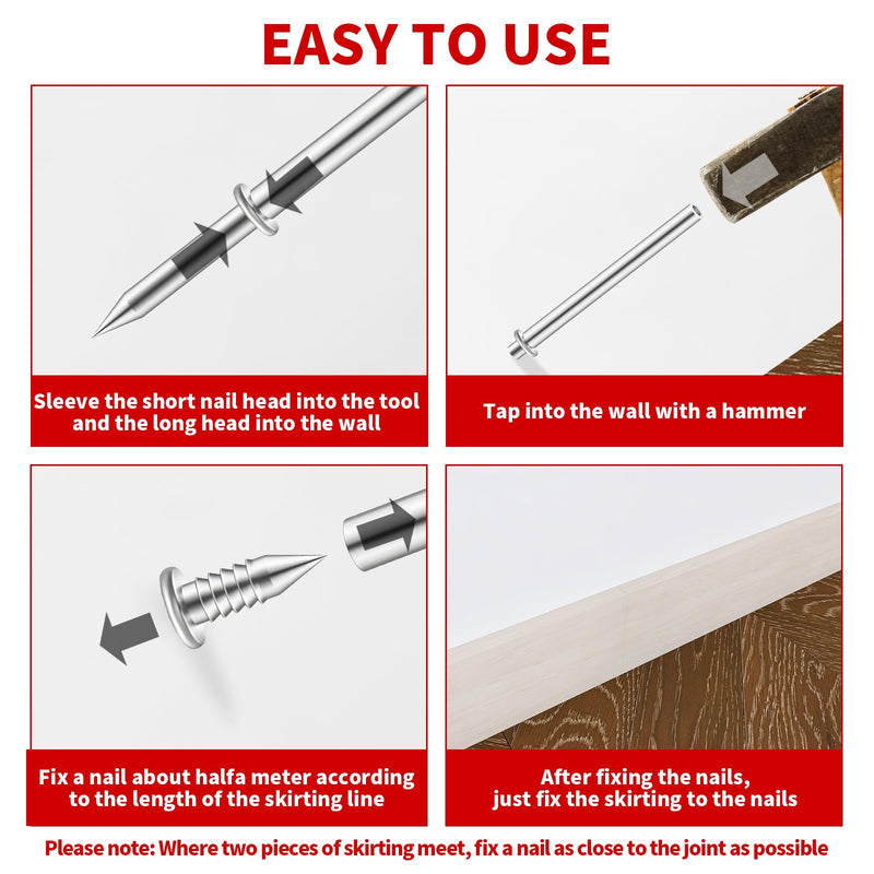 [Australia - AusPower] - 300pcs Double Head Skirting Thread Seamless Nail Double Head Nails Double Side Nails With 3 Installation Barrels for Skirting Seamless Nails Double-Head Screw Solid Wood Baseboard Screws 
