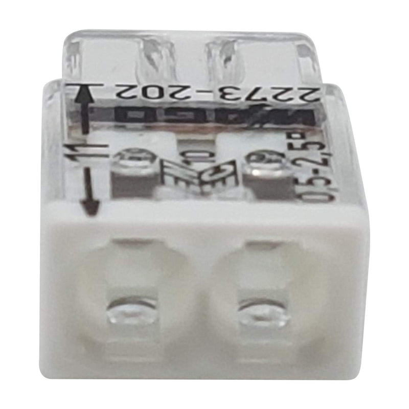 Wago 2273-202 Compact Connection Box Terminals, Diameter 0.5–2.5 mm, Pack of 30, 2-Pole, Transparent/White | Push-in terminal for solid conductors up to 24 A, Transparent/White, 450 V rated voltage, 30-piece set for electrical installations