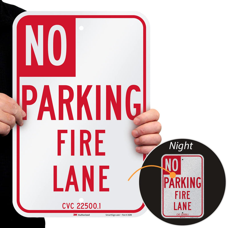 SmartSign 18 x 12 inch “No Parking - Fire Lane” Official California State Metal Sign, 63 mil Aluminum, 3M Laminated Engineer Grade Reflective Material, Red and White