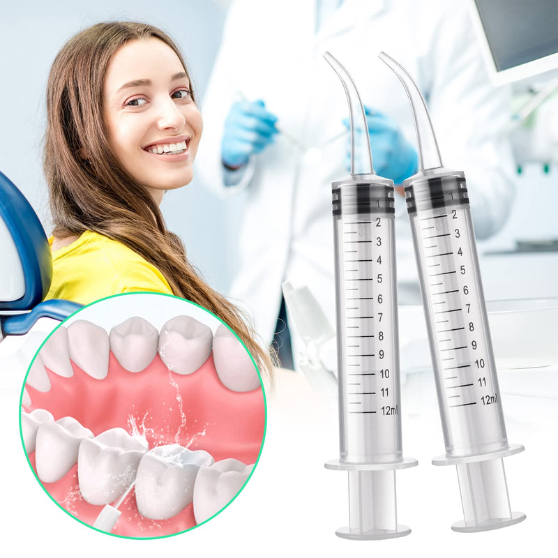 WLLHYF 5 Pack Dental Syringes 12ml Dental Irrigation Syringe | With curved tip and measure scale, wisdom teeth syringe, irrigation syringes, for oral dental care cleaning