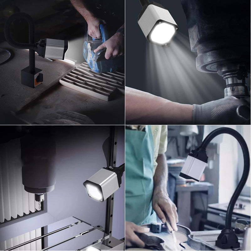 LED lathe Work Light, 20in Flexible Gooseneck Lamp with 28LEDs, 1200 Lumen Machine Light for LatheCNc Milling Drill Press Sewing Machine IndustrialLighting,120V(Base with 4screw holes)