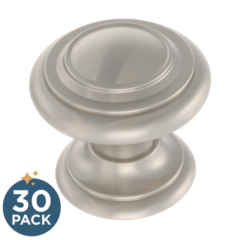 Franklin Brass (30-Pack) – Nickel Cabinet Knobs for Dressers, Drawers, Kitchen Cabinet Door, Vanity, Furniture, Closet Knobs, 1-1/8 Inch Round | Simple Double Ring 30 1-1/8" (29mm)