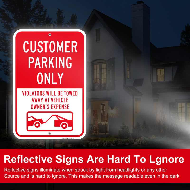 2PC Customer Parking Sign, 18"x12" Customer Parking Only Sign for Business, Violators Will Be Towed Signs, Engineer Grade Reflective Aluminum, Rust Free, Fade Resistant, UV Protected, Easy Mounting
