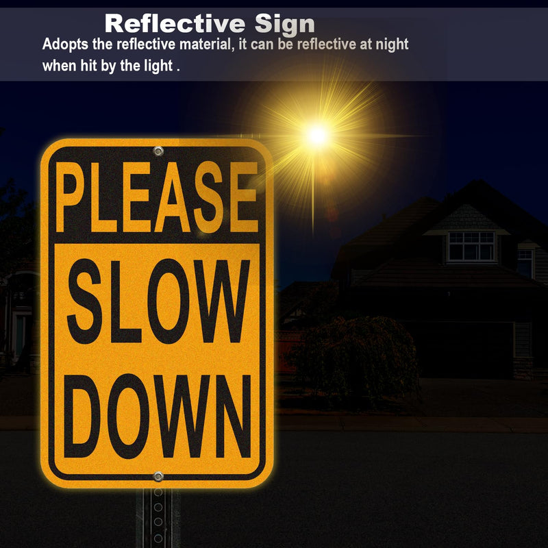 2-Pack Please Slow Down Signs, 18x12 Inches, Reflective Aluminum, Warning Traffic Sign Yellow 2Pack- 18"x12" Please Slow Down Sign