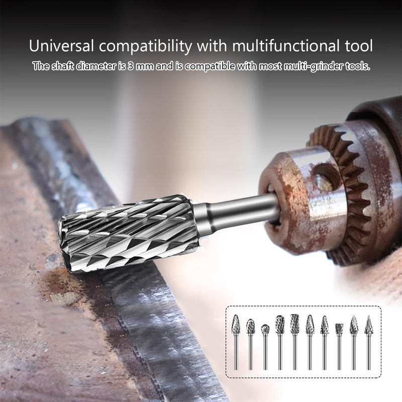 [Australia - AusPower] - Carbide Burrs, 10 Pieces Double Cut Metal Router Bit Dremel Grinding Attachments for Grinding, Carving, Metal Polishing, Engraving, Drilling 