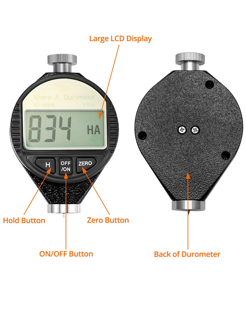 QWORK Shore A Hardness Meter, 0-100HA Digital Durometer Hardness Tester with Large LCD Display for Rubber, Plastics, Flooring, Tire, Bowling Ball