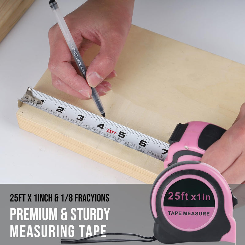 [Australia - AusPower] - Lichamp Pink Tape Measure 25 Feet, Measuring Tape 1 Pack 25ft x 1in with 1/8 Fractions 