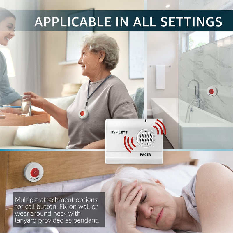 [Australia - AusPower] - Caregiver Pager Wireless Call Buttons for Elderly Monitoring SOS Alert System Portable Alarm for Nurse Call Seniors Patients Emergency Home 2 Call Buttons 1 Receiver 