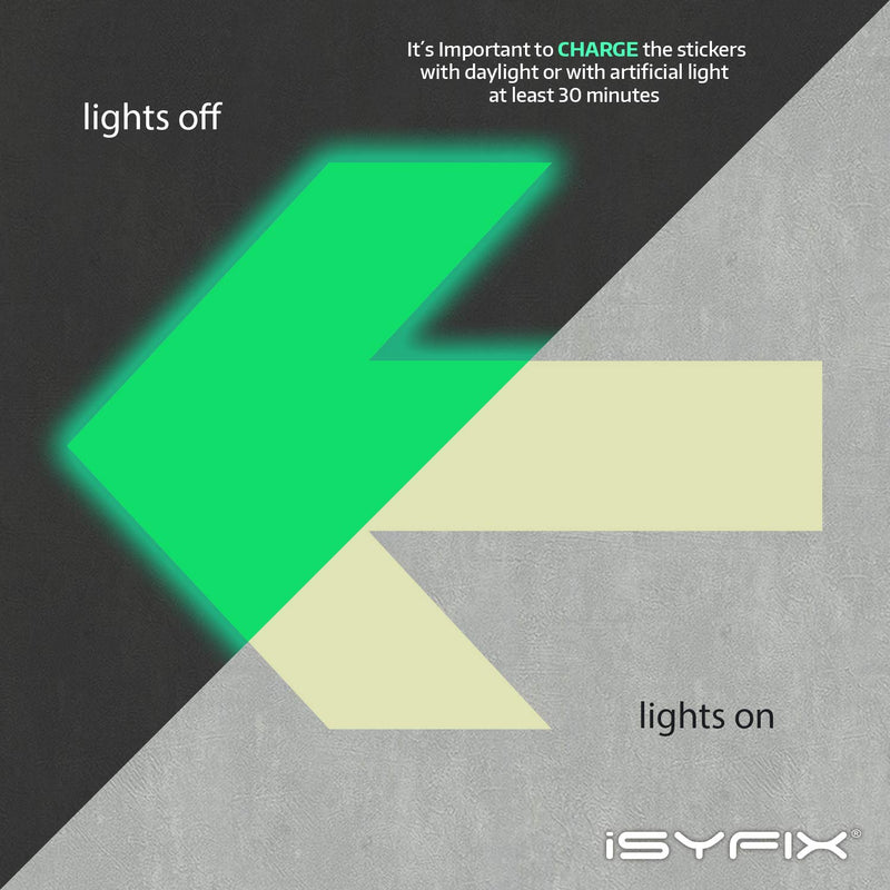 iSYFIX Glow in the Dark Arrow Stickers - 30 Pack, 4x3 Inch - Premium Self-Adhesive Photoluminescent Vinyl, Safety Sticker, Perfect to mark Stairs, Exits, Steps, Garages, Home, Office, Switches & Walls