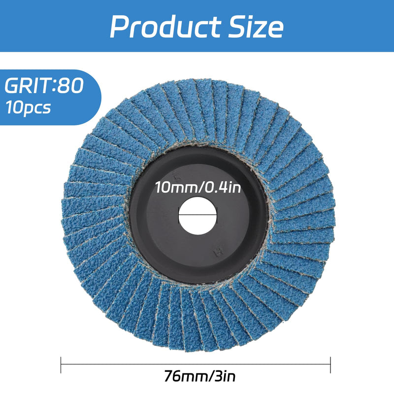 [Australia - AusPower] - BEASAFY Pack of 10 Serrated Discs, Sanding Disc, 80 Grit, Diameter 76 mm, Sanding Discs for Angle Grinders, Flap Discs, Abrasive Mop Disc, Grinding Disc for Metal, Wood 10.0 
