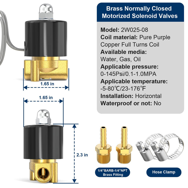 [Australia - AusPower] - TAILONZ PNEUMATIC 1/4 Inch NPT AC110V Brass Electric Solenoid Valve 2W025-08 Normally Closed Water, Air, Diesel 1/4" 