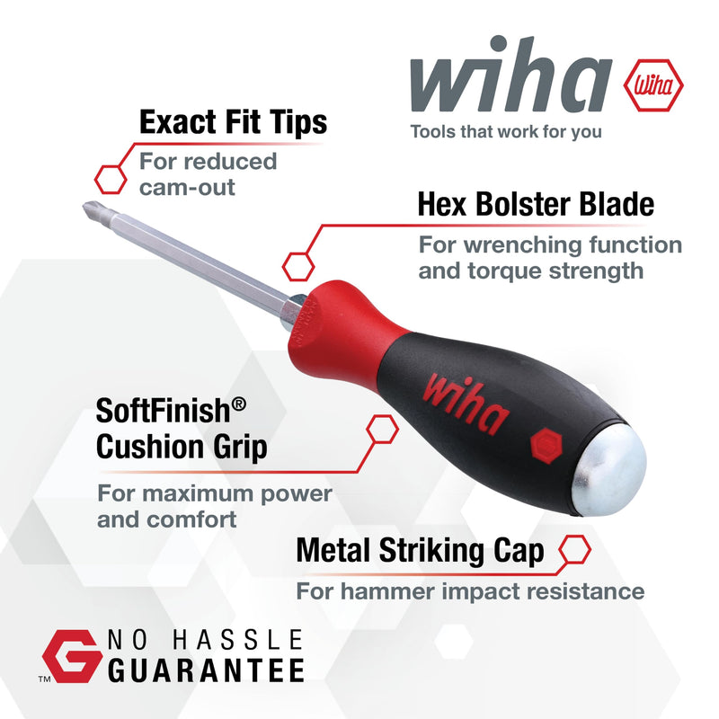 Wiha 53075 5-Piece Slotted and Phillips Extra Heavy Duty Screwdrivers Slotted & Phillips Set, 5 Piece