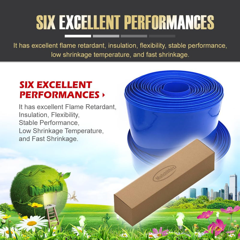 [Australia - AusPower] - Flat Width 7.9in(200mm) PVC Heat Shrink Wrap Tube for 18650 21700 Lithium Battery DIY Battery Packs Blue Length 9.9ft (3m) 3M(9.9ft) Length 200mm(7.9in) Flat Width 