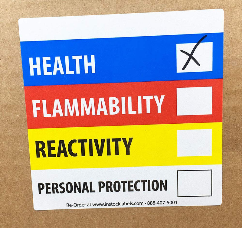 Hazardous Material Identification Label HMIL, 4 x 4 Inch Square Adhesive Stickers, 500 Total Hazard Labels on a Roll for Chemical Safety and Workplace Compliance – Made in the USA