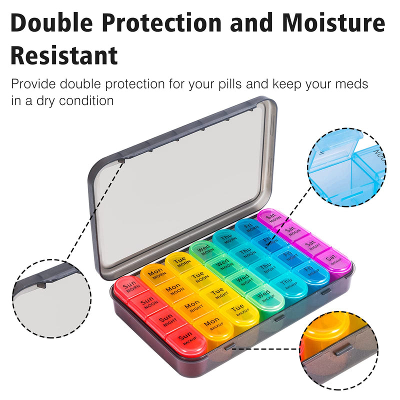 [Australia - AusPower] - Daviky Pill Organizer 4 Times a Day, Daily Pill Box Organizer, Large Weekly Medicine Pill Organizer, Pill Cases Organizers 7 Day, Pill Boxes 7 Day to Hold Vitamins, Medication Black 
