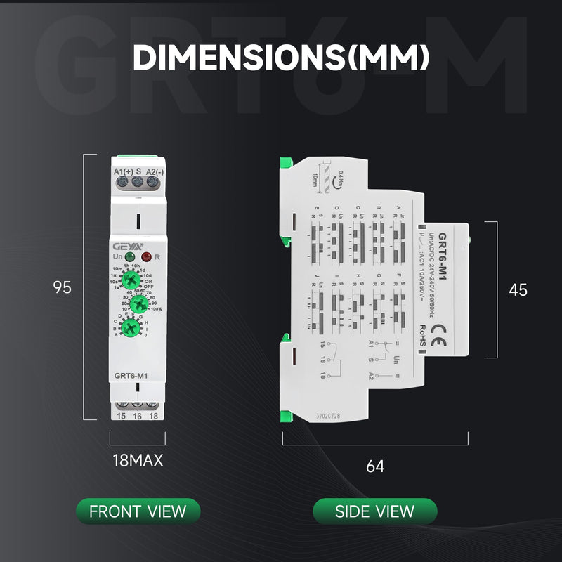 GEYA 10A Multifunctional Delay Time Relay 10 Function Choices AC/DC24V-240V 2 Output Control Relay with DIN Rail Mount (GRT6-M2,AC/DC24V-240V) GRT6-M2
